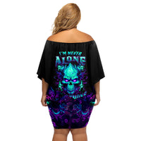 Flame Skull Family Matching Off Shoulder Short Dress and Hawaiian Shirt I'm Never Alone My Demons With Me 24/7 - Wonder Print Shop
