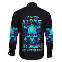 Flame Skull Family Matching Short Sleeve Bodycon Dress and Hawaiian Shirt I'm Never Alone My Demons With Me 24/7 - Wonder Print Shop
