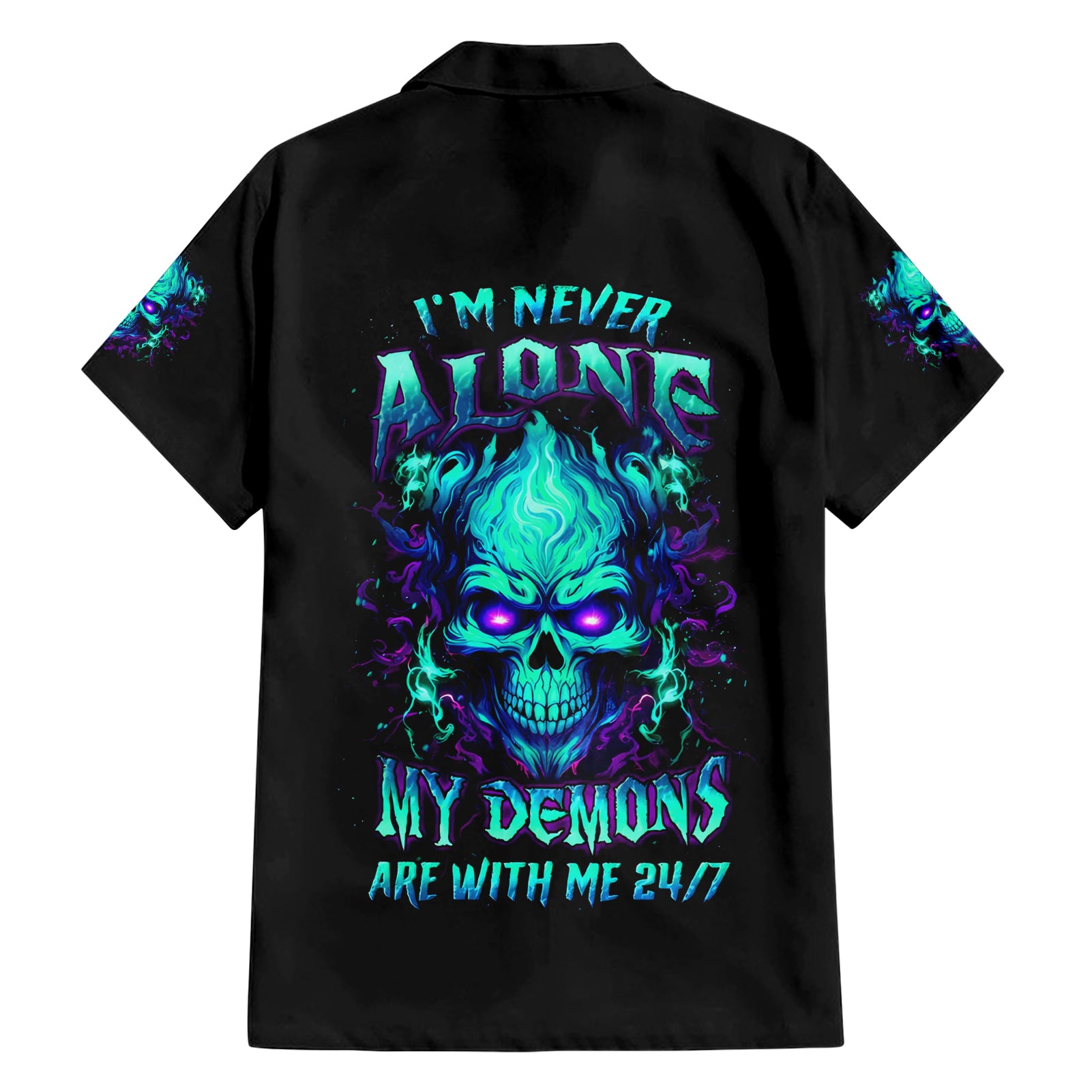 Flame Skull Hawaiian Shirt I'm Never Alone My Demons With Me 24/7 - Wonder Print Shop