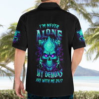 Flame Skull Hawaiian Shirt I'm Never Alone My Demons With Me 24/7 - Wonder Print Shop