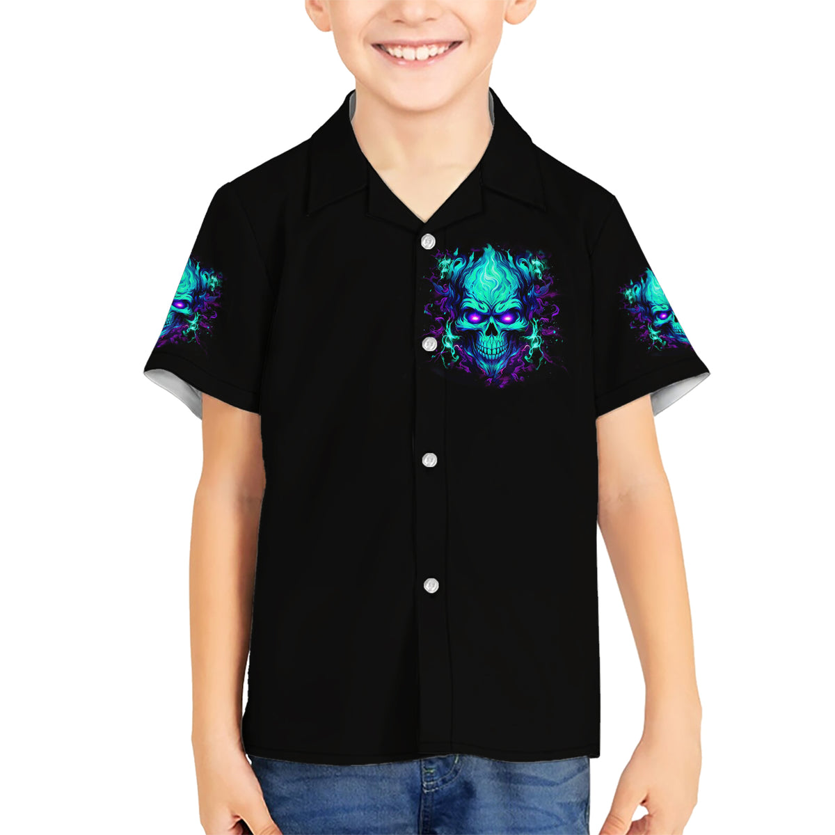 Flame Skull Kid Hawaiian Shirt I'm Never Alone My Demons With Me 24/7 - Wonder Print Shop