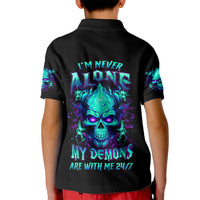 Flame Skull Kid Polo Shirt I'm Never Alone My Demons With Me 24/7 - Wonder Print Shop