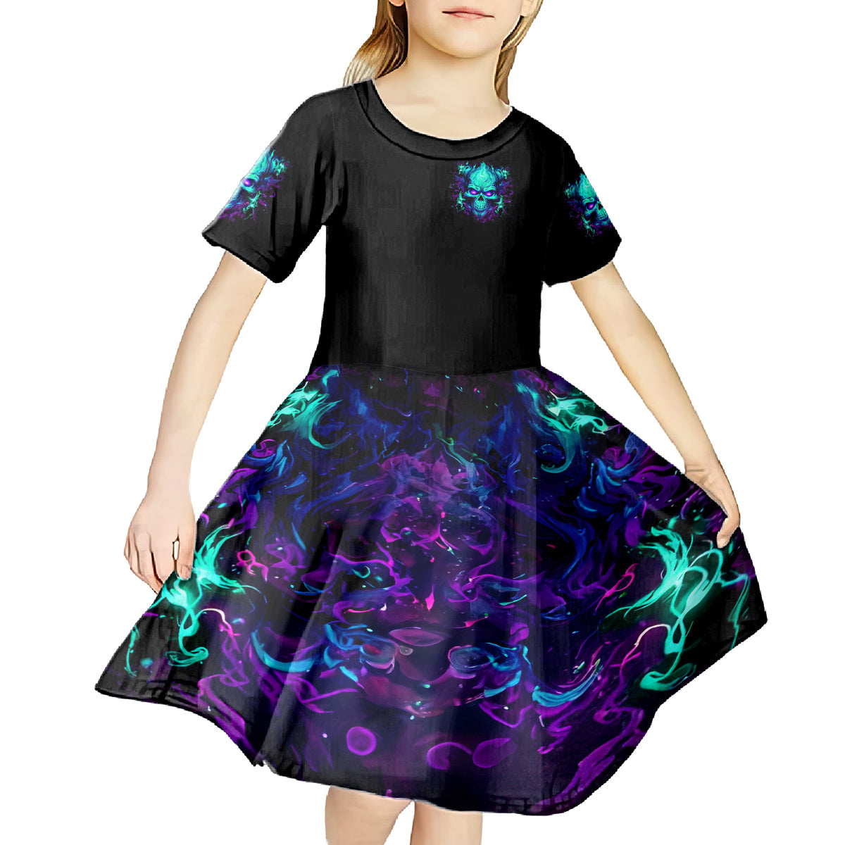 Flame Skull Kid Short Sleeve Dress I'm Never Alone My Demons With Me 24/7 - Wonder Print Shop