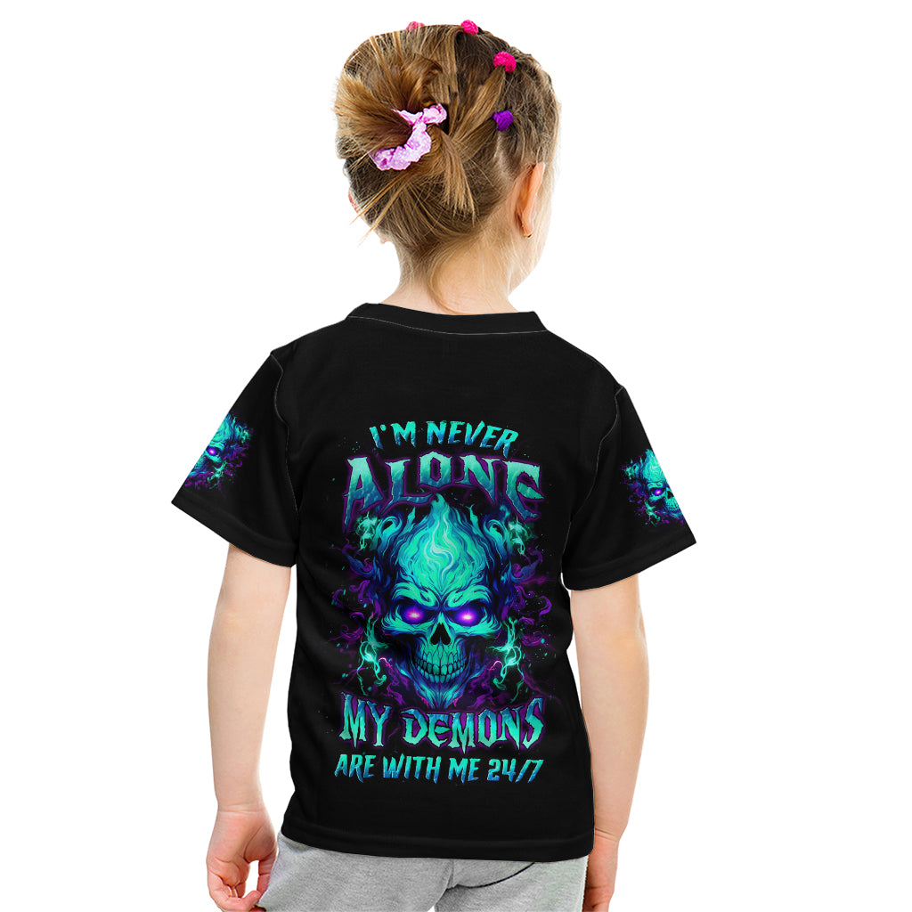 Flame Skull Kid T Shirt I'm Never Alone My Demons With Me 24/7 - Wonder Print Shop