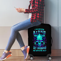 Flame Skull Luggage Cover I'm Never Alone My Demons With Me 24/7 - Wonder Print Shop