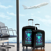 Flame Skull Luggage Cover I'm Never Alone My Demons With Me 24/7 - Wonder Print Shop