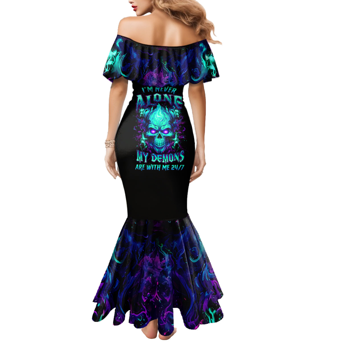 Flame Skull Mermaid Dress I'm Never Alone My Demons With Me 24/7 - Wonder Print Shop