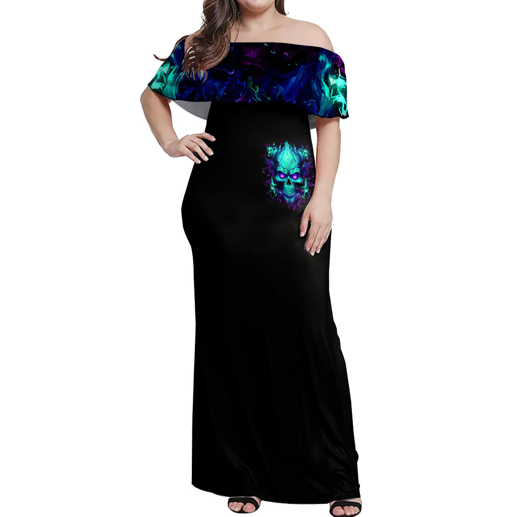 Flame Skull Off Shoulder Maxi Dress I'm Never Alone My Demons With Me 24/7 - Wonder Print Shop