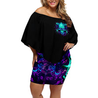 Flame Skull Off Shoulder Short Dress I'm Never Alone My Demons With Me 24/7 - Wonder Print Shop