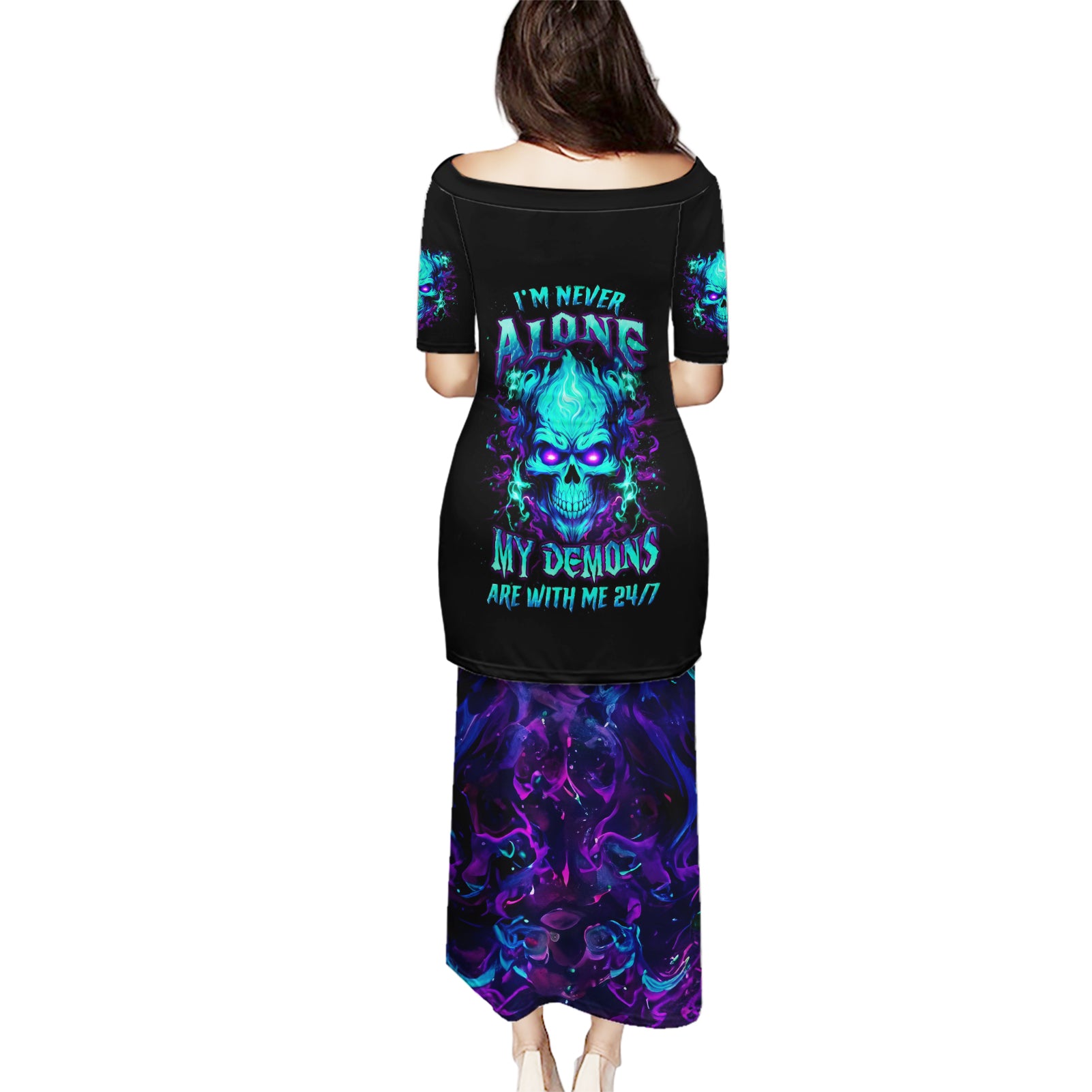 Flame Skull Puletasi I'm Never Alone My Demons With Me 24/7 - Wonder Print Shop