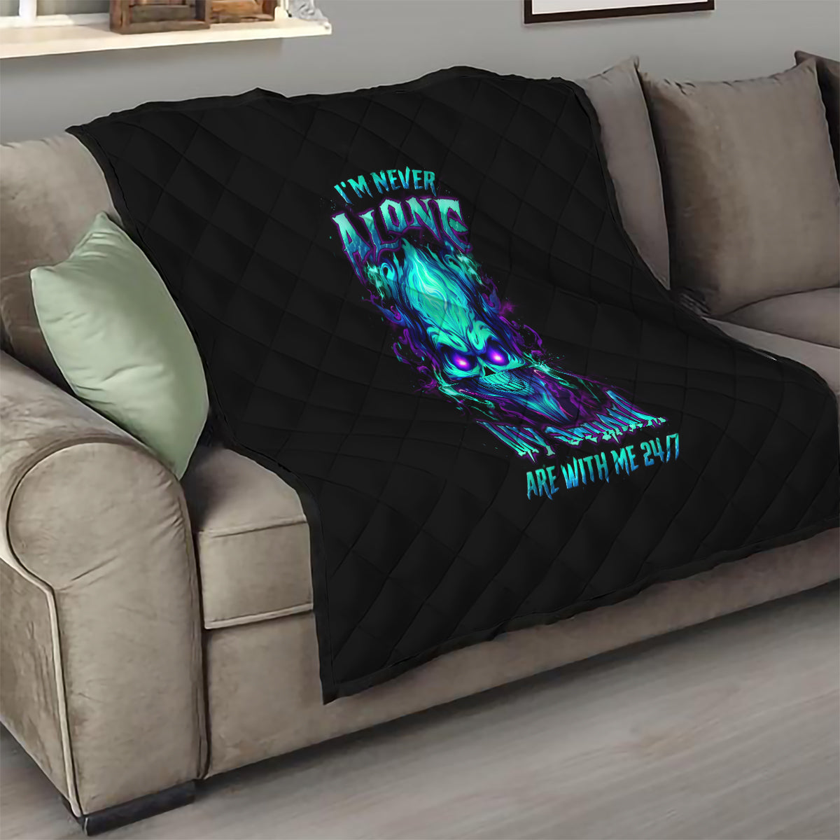 Flame Skull Quilt I'm Never Alone My Demons With Me 24/7 - Wonder Print Shop