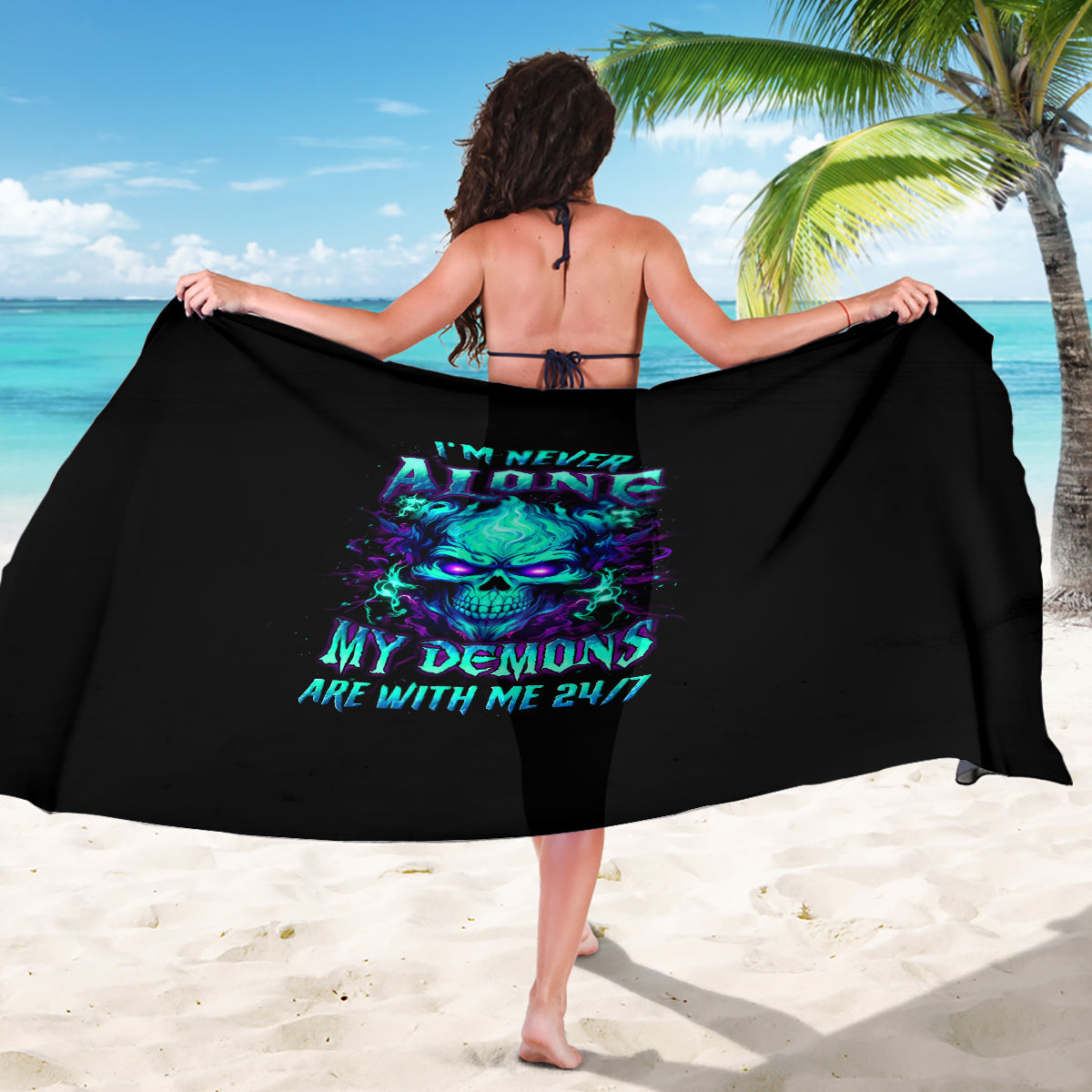 Flame Skull Sarong I'm Never Alone My Demons With Me 24/7 - Wonder Print Shop