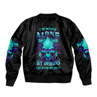 Flame Skull Sleeve Zip Bomber Jacket I'm Never Alone My Demons With Me 24/7 - Wonder Print Shop