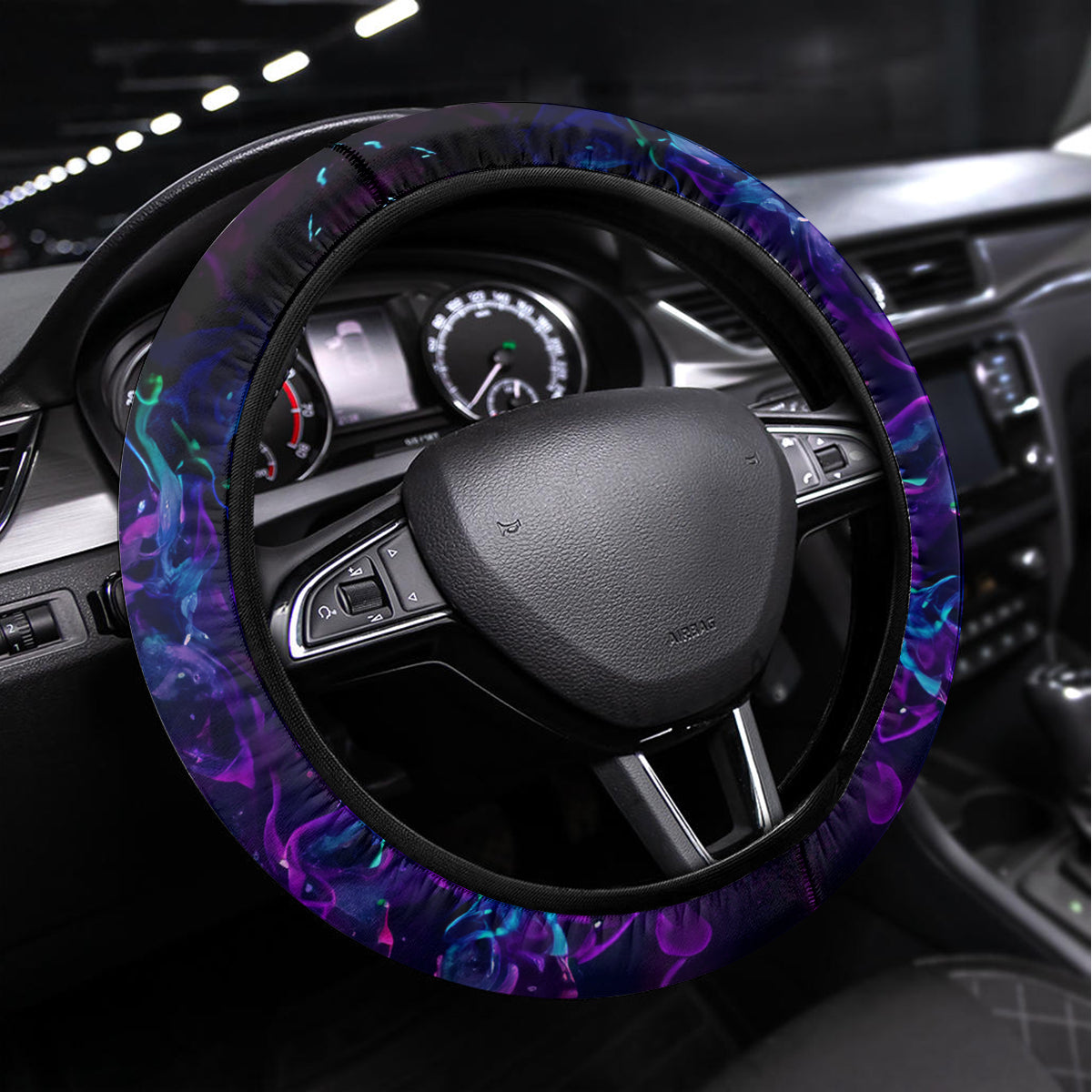 Flame Skull Steering Wheel Cover I'm Never Alone My Demons With Me 24/7 - Wonder Print Shop