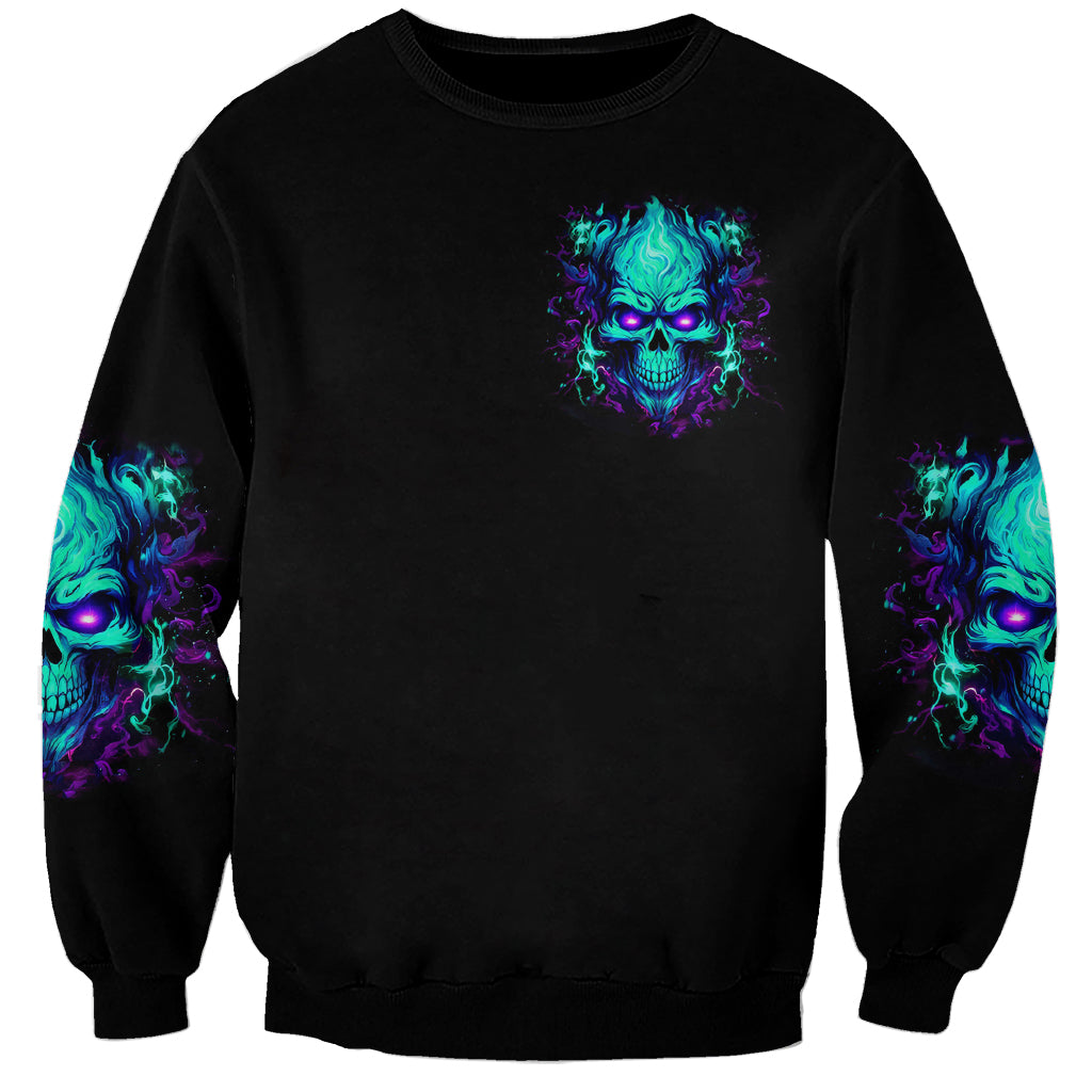 Flame Skull Sweatshirt I'm Never Alone My Demons With Me 24/7 - Wonder Print Shop
