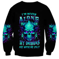 Flame Skull Sweatshirt I'm Never Alone My Demons With Me 24/7 - Wonder Print Shop