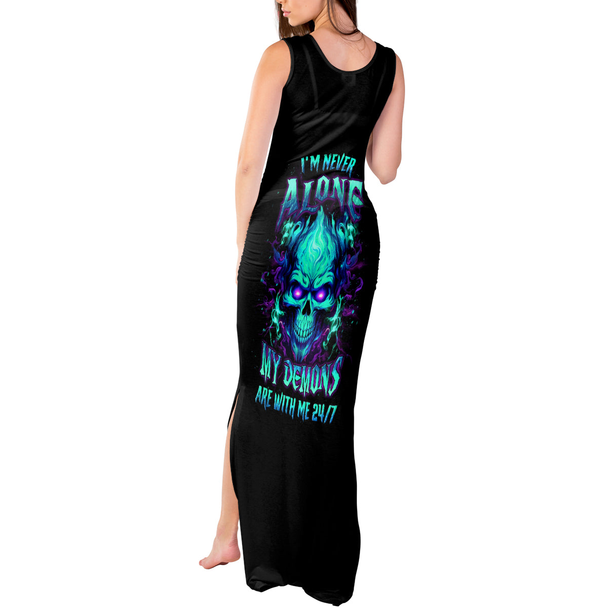 Flame Skull Tank Maxi Dress I'm Never Alone My Demons With Me 24/7 - Wonder Print Shop