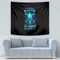 Flame Skull Tapestry I'm Never Alone My Demons With Me 24/7 - Wonder Print Shop