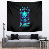 Flame Skull Tapestry I'm Never Alone My Demons With Me 24/7 - Wonder Print Shop