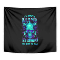 Flame Skull Tapestry I'm Never Alone My Demons With Me 24/7 - Wonder Print Shop