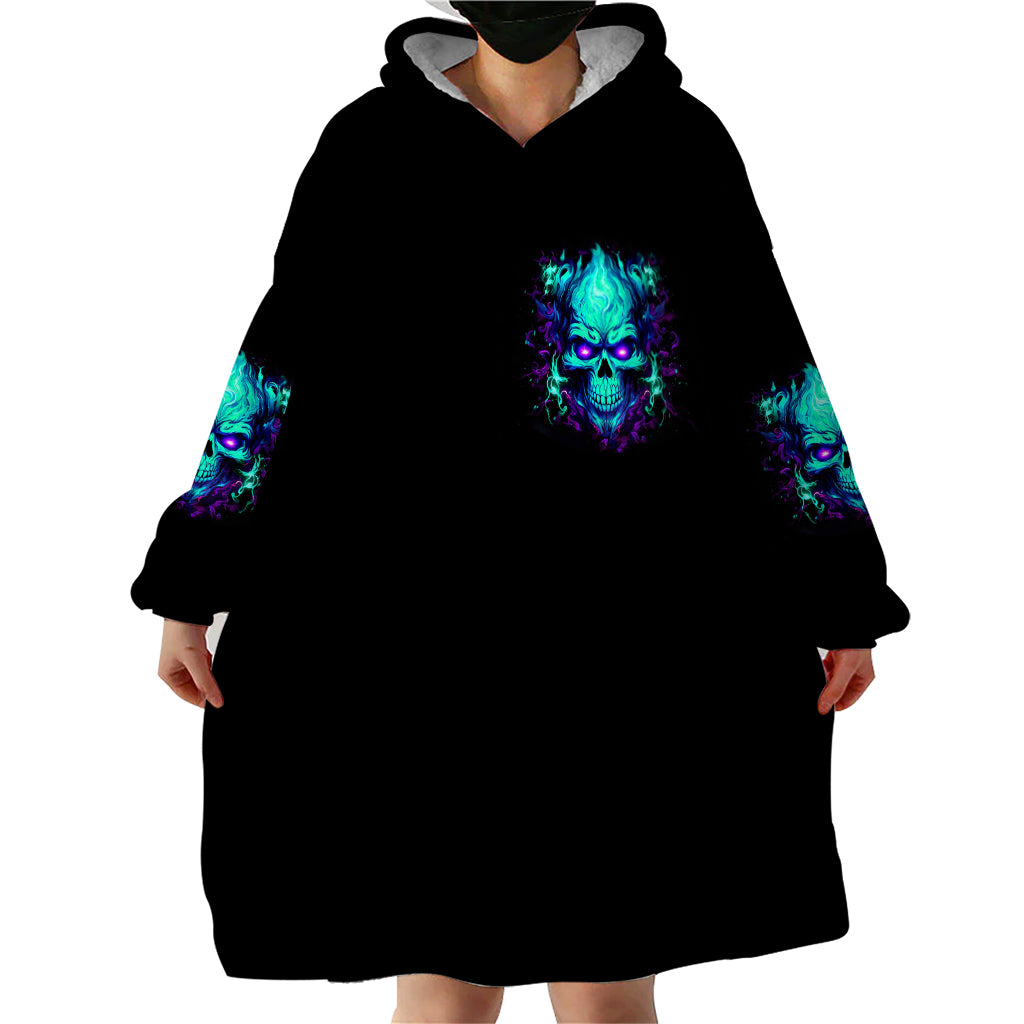 Flame Skull Wearable Blanket Hoodie I'm Never Alone My Demons With Me 24/7 - Wonder Print Shop