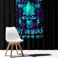 Flame Skull Window Curtain I'm Never Alone My Demons With Me 24/7 - Wonder Print Shop