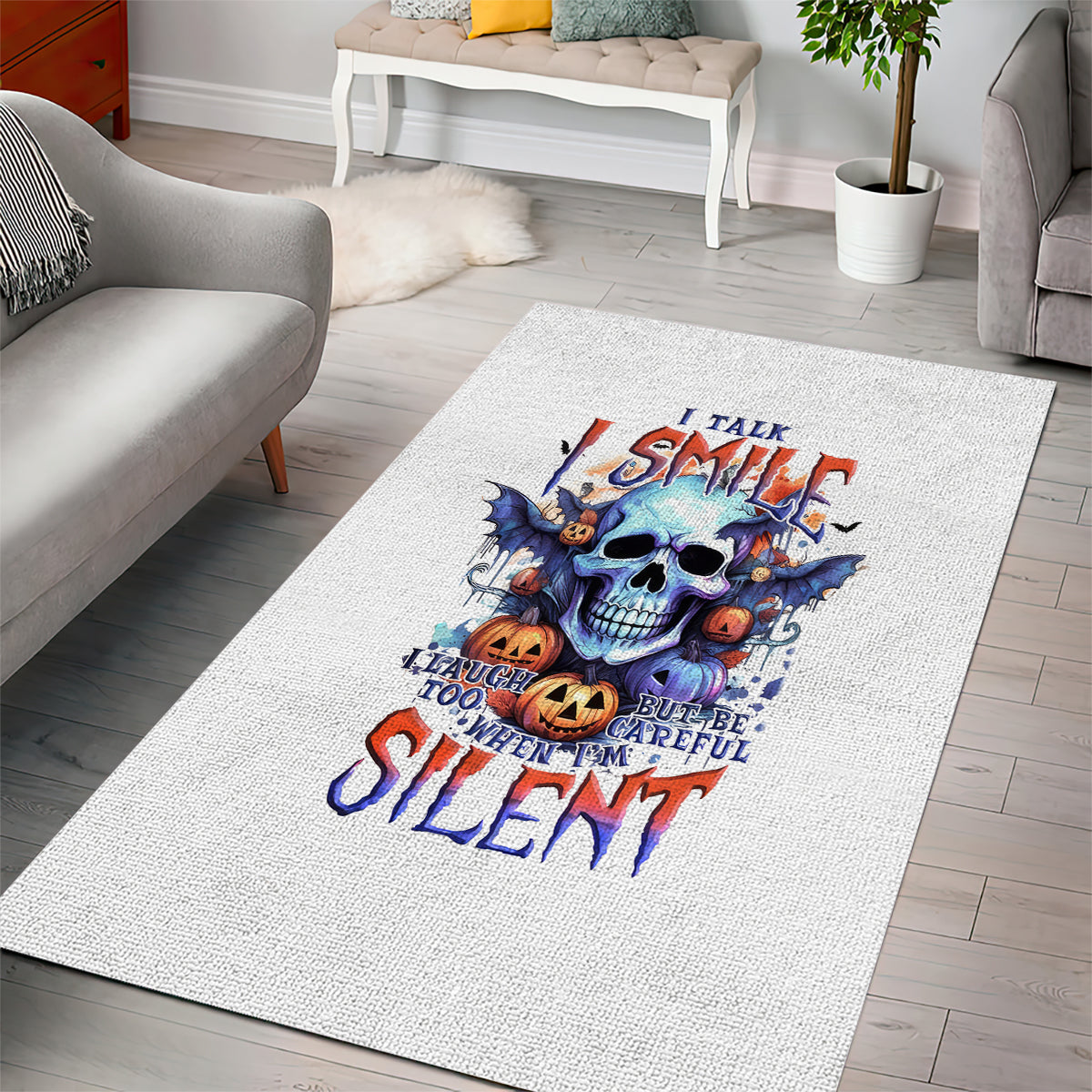 Bat Skull Area Rug I Talk I Smile But Be Carefull When I Silent - Wonder Print Shop