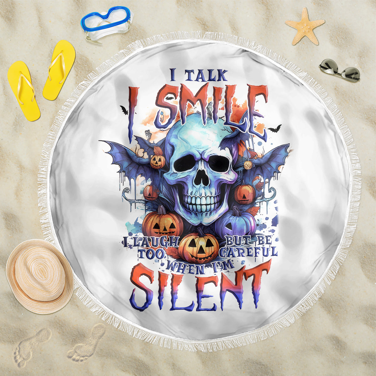 Bat Skull Beach Blanket I Talk I Smile But Be Carefull When I Silent - Wonder Print Shop