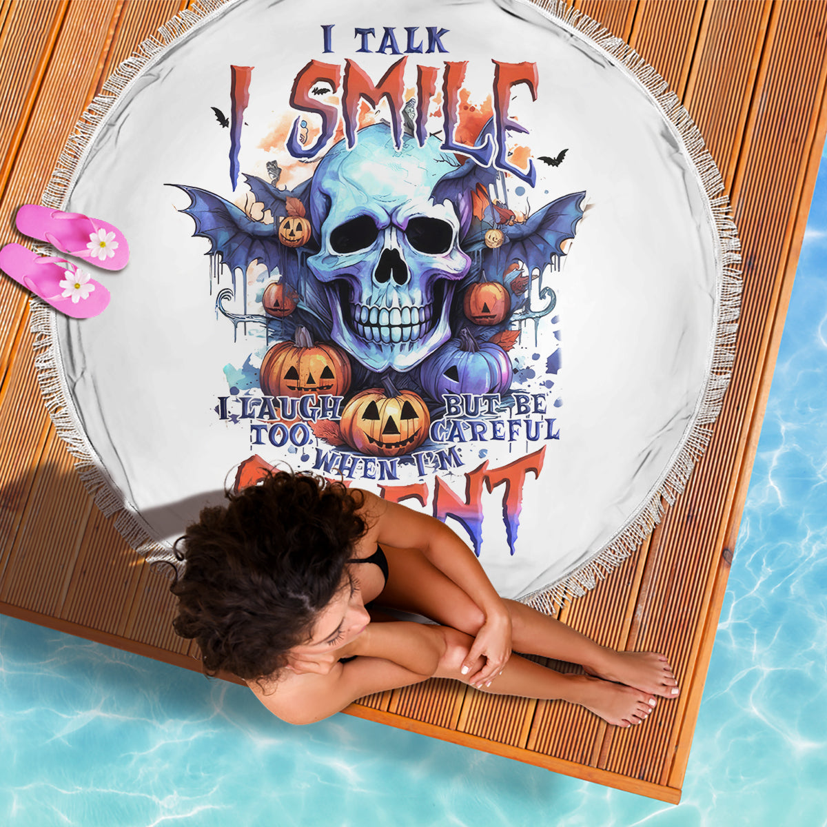 Bat Skull Beach Blanket I Talk I Smile But Be Carefull When I Silent - Wonder Print Shop