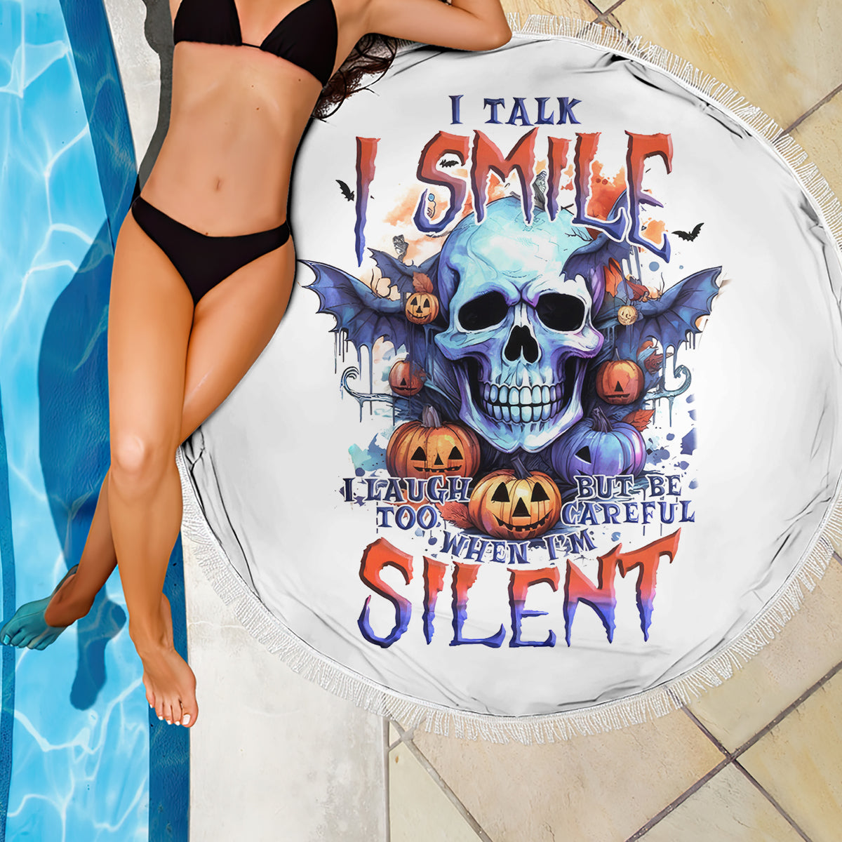 Bat Skull Beach Blanket I Talk I Smile But Be Carefull When I Silent - Wonder Print Shop