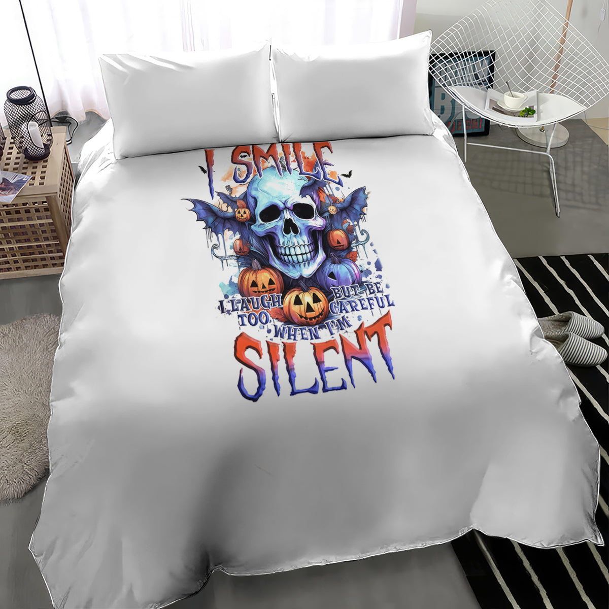 Bat Skull Bedding Set I Talk I Smile But Be Carefull When I Silent - Wonder Print Shop