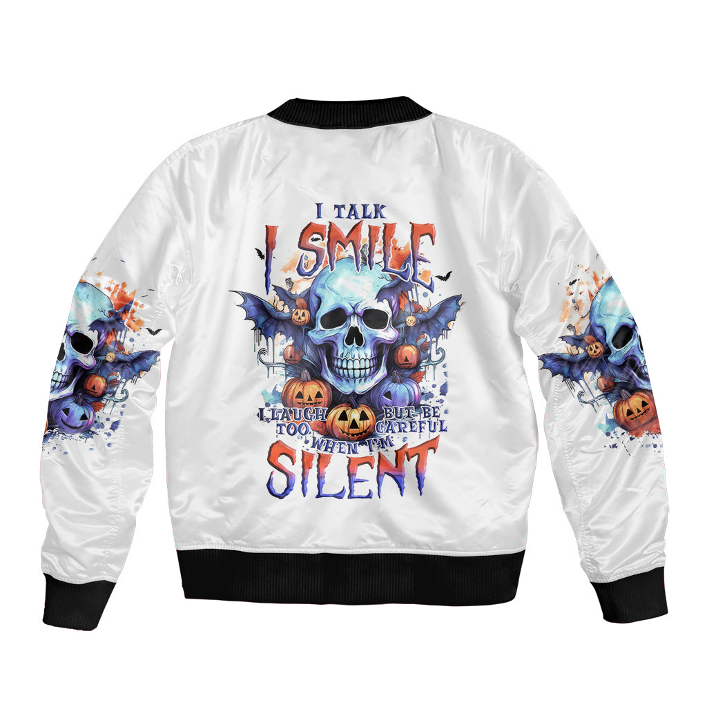 Bat Skull Bomber Jacket I Talk I Smile But Be Carefull When I Silent - Wonder Print Shop