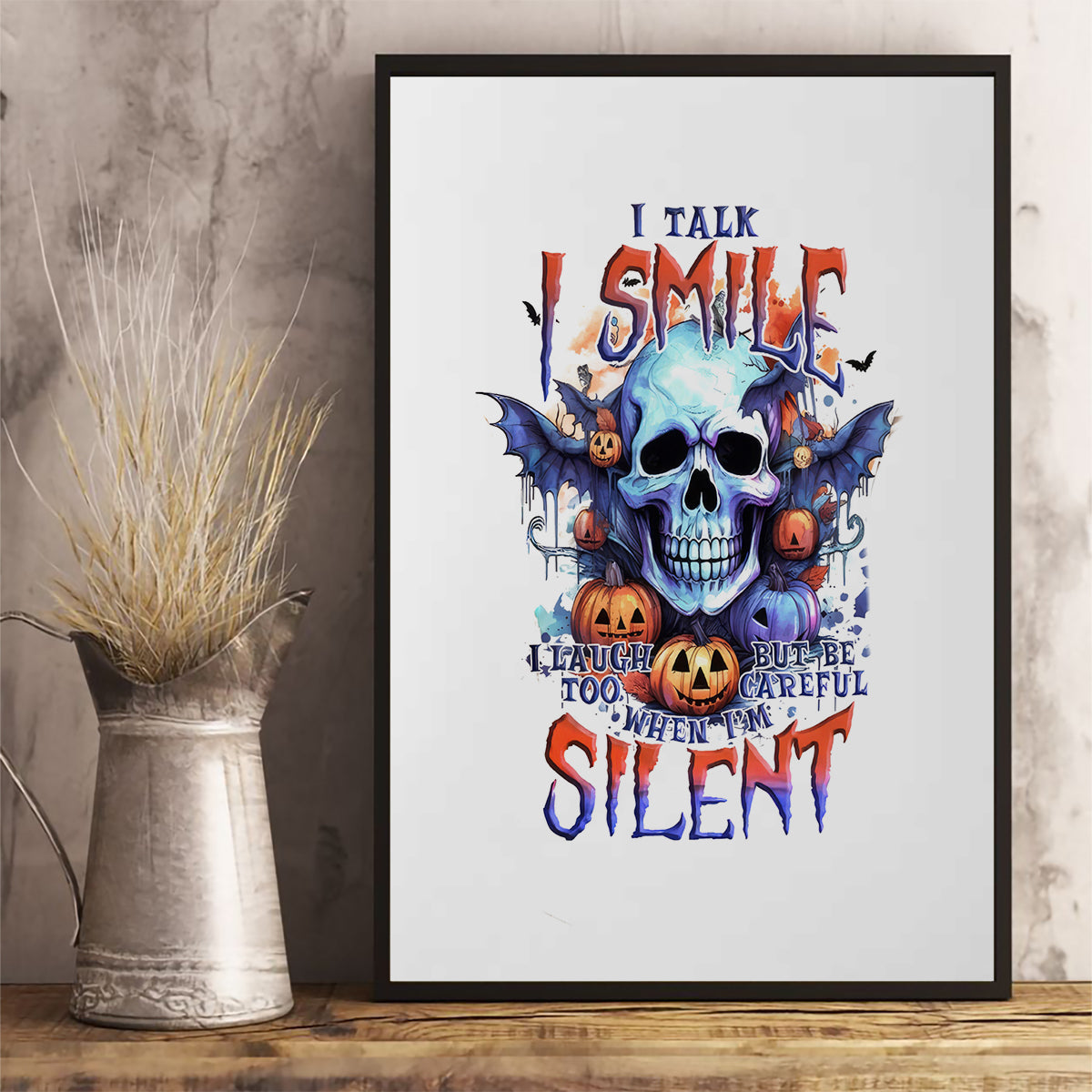 Bat Skull Canvas Wall Art I Talk I Smile But Be Carefull When I Silent - Wonder Print Shop