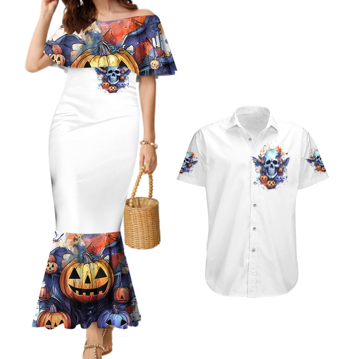 Bat Skull Couples Matching Mermaid Dress and Hawaiian Shirt I Talk I Smile But Be Carefull When I Silent - Wonder Print Shop
