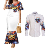 Bat Skull Couples Matching Mermaid Dress and Long Sleeve Button Shirt I Talk I Smile But Be Carefull When I Silent DT01