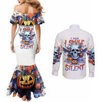 Bat Skull Couples Matching Mermaid Dress and Long Sleeve Button Shirt I Talk I Smile But Be Carefull When I Silent DT01