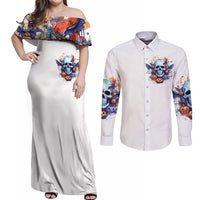 Bat Skull Couples Matching Off Shoulder Maxi Dress and Long Sleeve Button Shirt I Talk I Smile But Be Carefull When I Silent - Wonder Print Shop