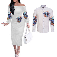 Bat Skull Couples Matching Off The Shoulder Long Sleeve Dress and Long Sleeve Button Shirt I Talk I Smile But Be Carefull When I Silent DT01