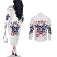 Bat Skull Couples Matching Off The Shoulder Long Sleeve Dress and Long Sleeve Button Shirt I Talk I Smile But Be Carefull When I Silent DT01