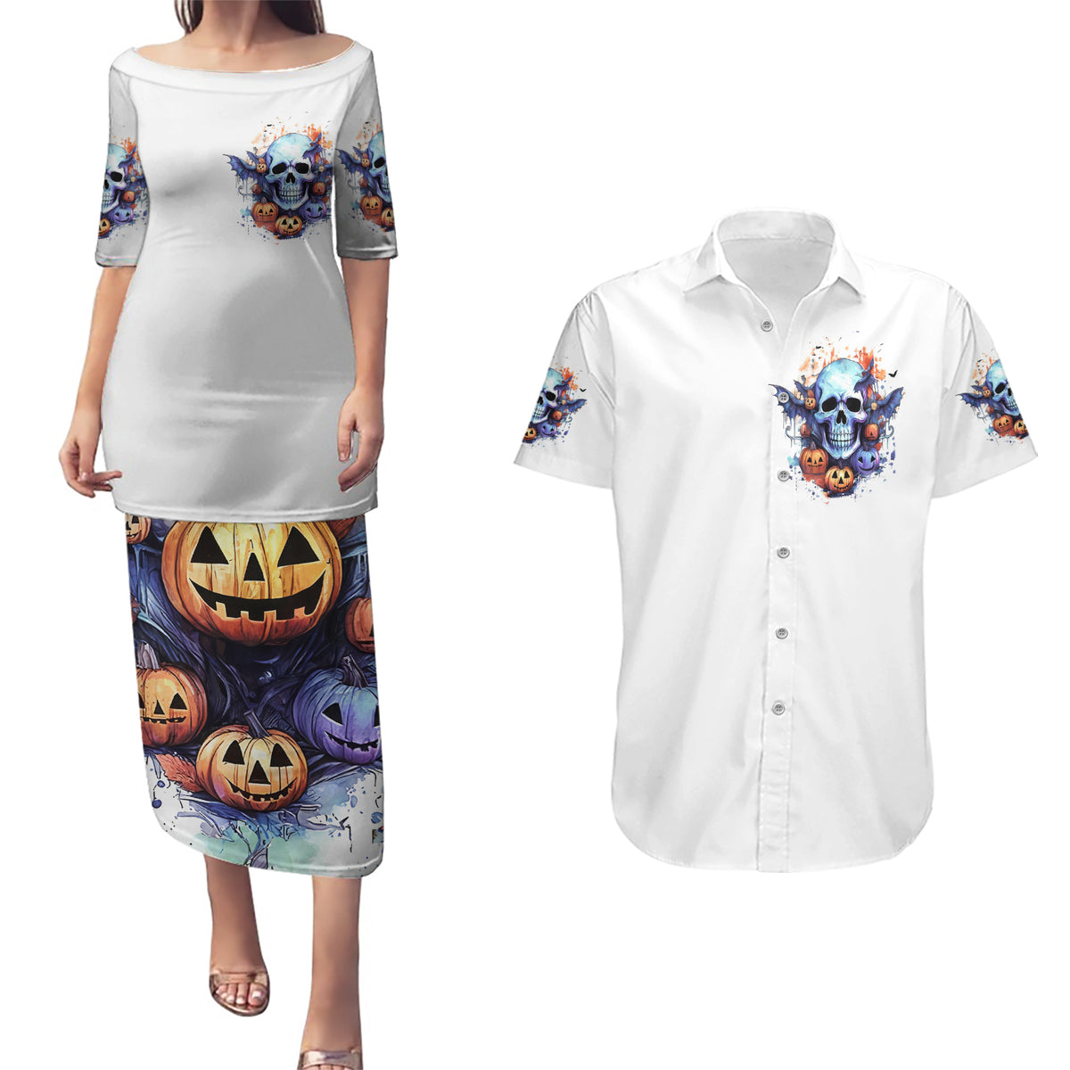 Bat Skull Couples Matching Puletasi Dress and Hawaiian Shirt I Talk I Smile But Be Carefull When I Silent - Wonder Print Shop