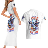 Bat Skull Couples Matching Short Sleeve Bodycon Dress and Hawaiian Shirt I Talk I Smile But Be Carefull When I Silent - Wonder Print Shop