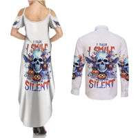 Bat Skull Couples Matching Summer Maxi Dress and Long Sleeve Button Shirt I Talk I Smile But Be Carefull When I Silent - Wonder Print Shop