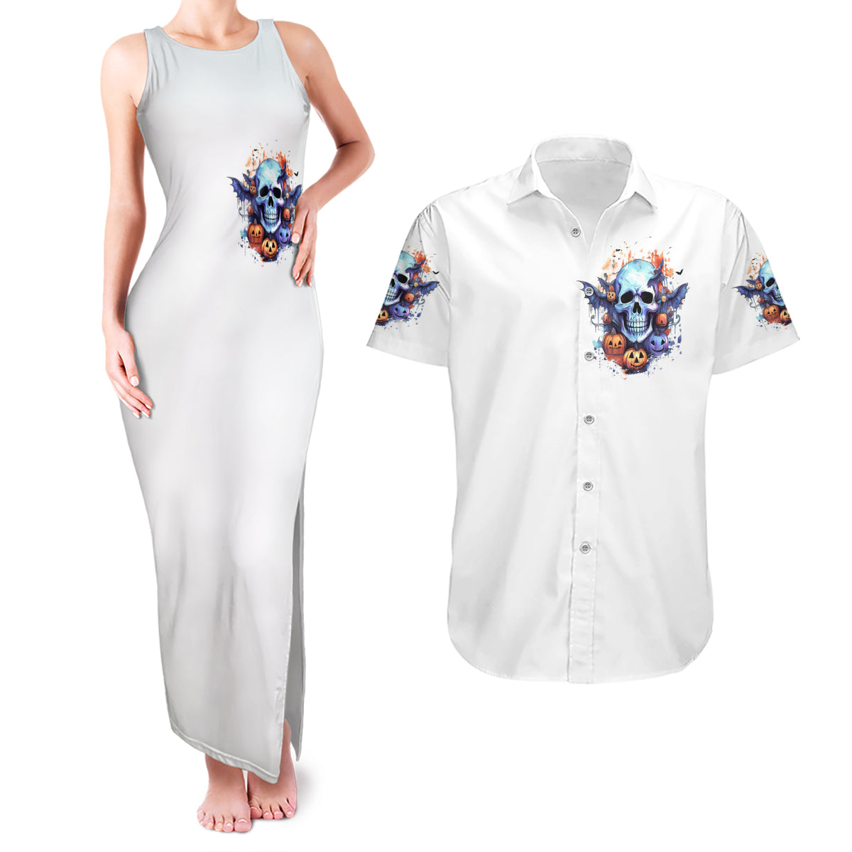 Bat Skull Couples Matching Tank Maxi Dress and Hawaiian Shirt I Talk I Smile But Be Carefull When I Silent - Wonder Print Shop
