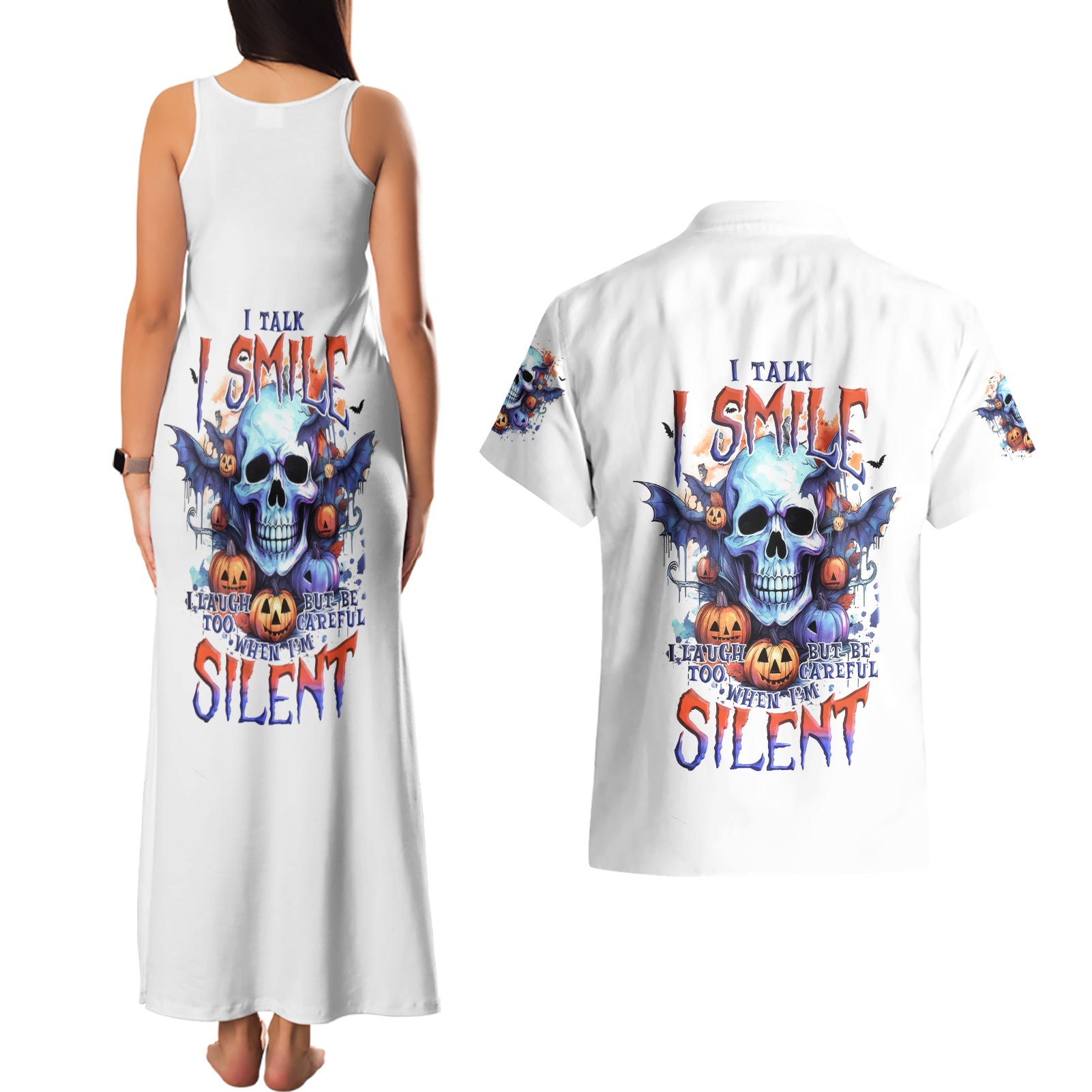 Bat Skull Couples Matching Tank Maxi Dress and Hawaiian Shirt I Talk I Smile But Be Carefull When I Silent - Wonder Print Shop