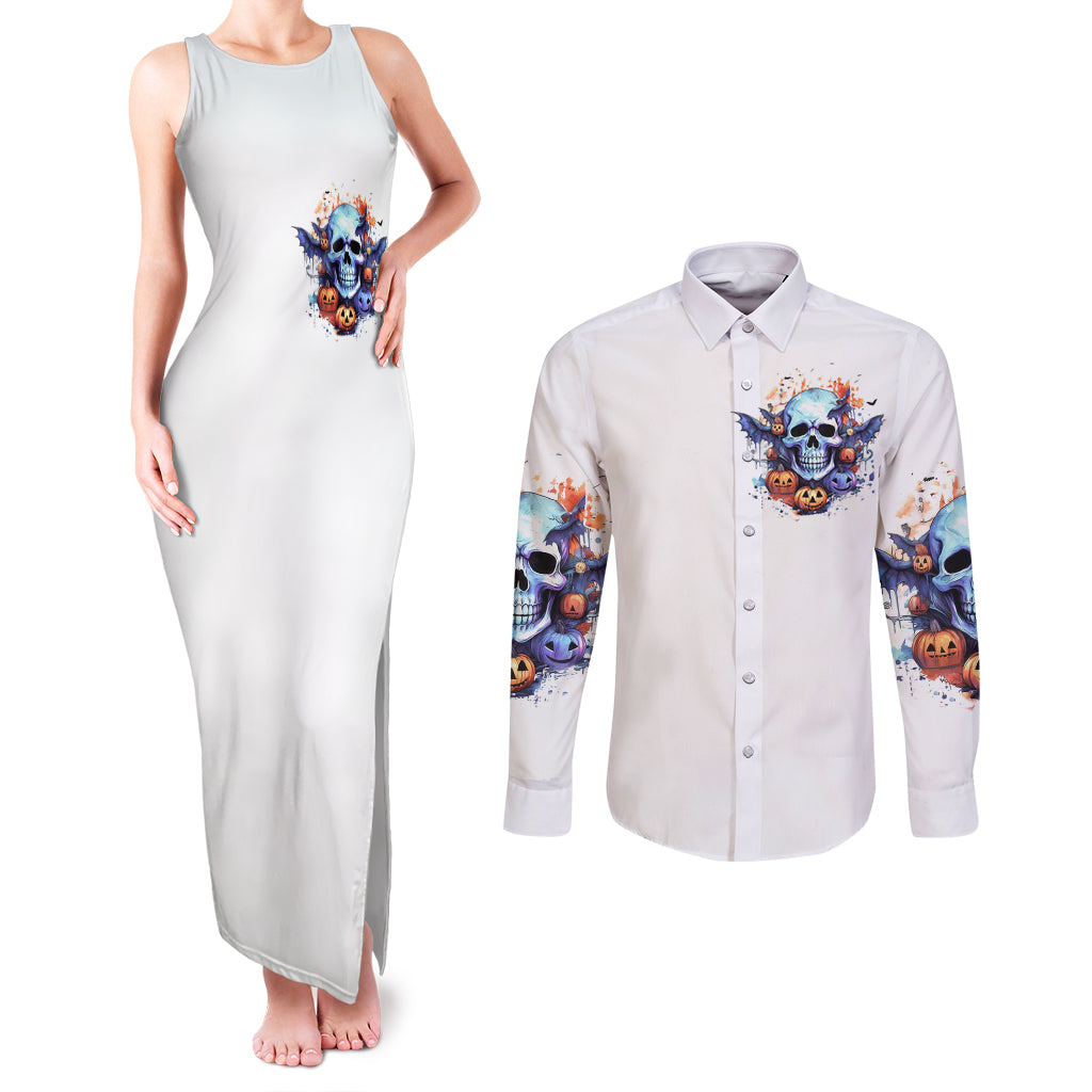 Bat Skull Couples Matching Tank Maxi Dress and Long Sleeve Button Shirt I Talk I Smile But Be Carefull When I Silent - Wonder Print Shop