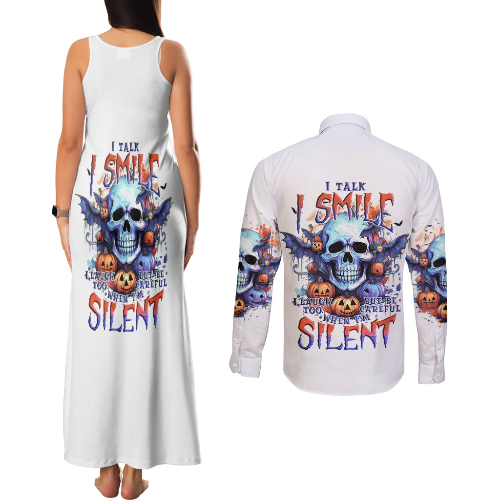Bat Skull Couples Matching Tank Maxi Dress and Long Sleeve Button Shirt I Talk I Smile But Be Carefull When I Silent - Wonder Print Shop