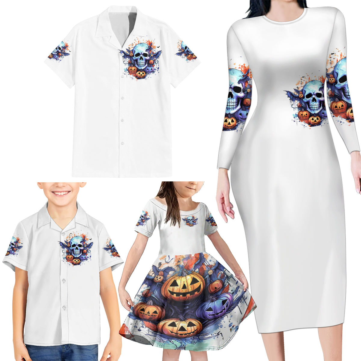 Bat Skull Family Matching Long Sleeve Bodycon Dress and Hawaiian Shirt I Talk I Smile But Be Carefull When I Silent - Wonder Print Shop