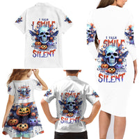 Bat Skull Family Matching Long Sleeve Bodycon Dress and Hawaiian Shirt I Talk I Smile But Be Carefull When I Silent - Wonder Print Shop