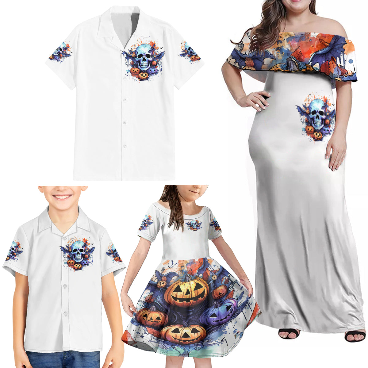 Bat Skull Family Matching Off Shoulder Maxi Dress and Hawaiian Shirt I Talk I Smile But Be Carefull When I Silent - Wonder Print Shop