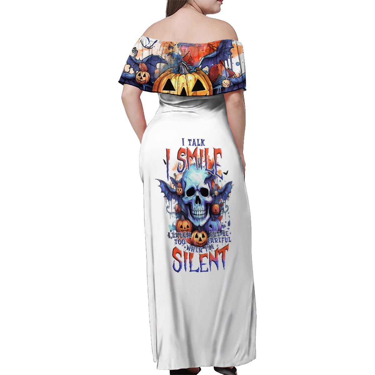 Bat Skull Family Matching Off Shoulder Maxi Dress and Hawaiian Shirt I Talk I Smile But Be Carefull When I Silent - Wonder Print Shop